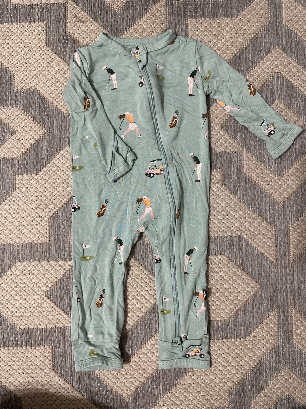 Kyte BABY Mint Green Golf-Print Zip One-Piece Footie